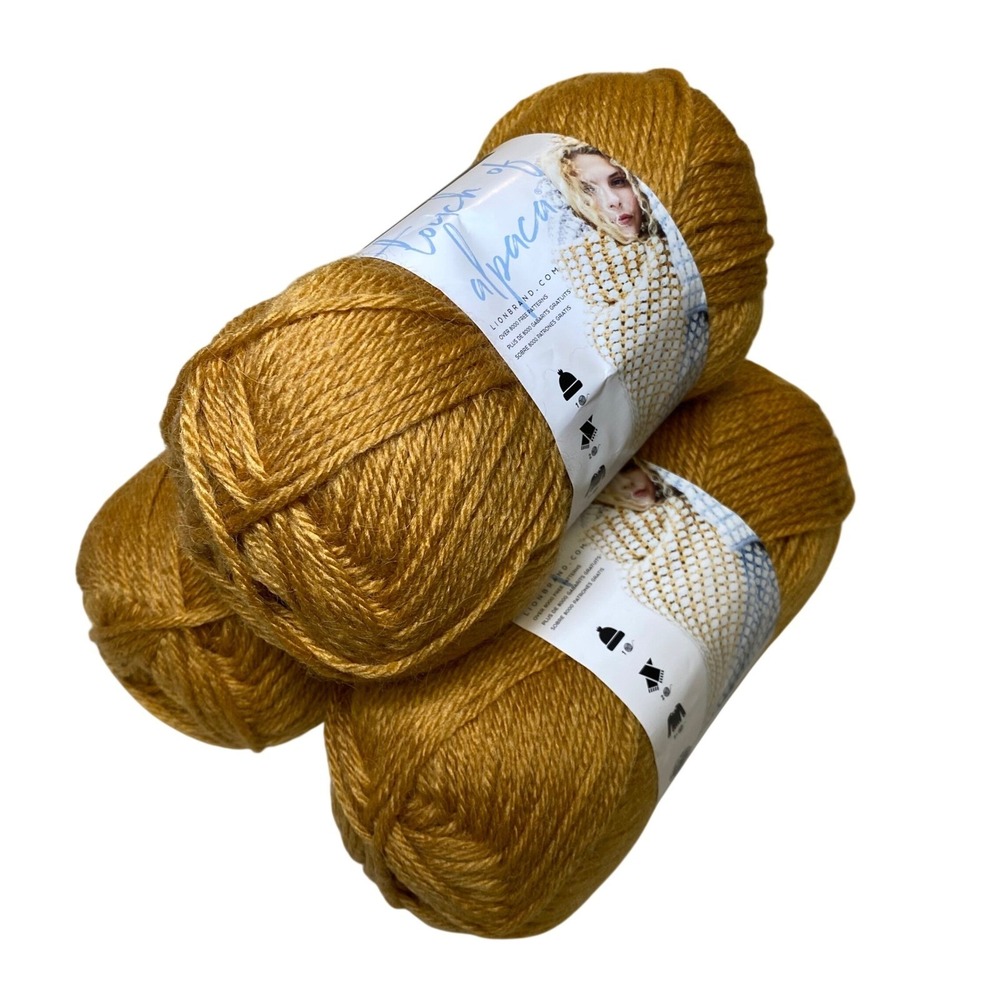 Lion Brand Touch of Alpaca Yarn Goldenrod 158R‎ Same Dye Lot 3 Skeins